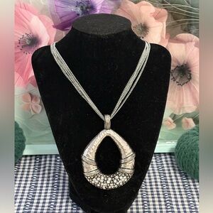 Premier Designs silver tone chunky statement necklace teardrop large multi chain